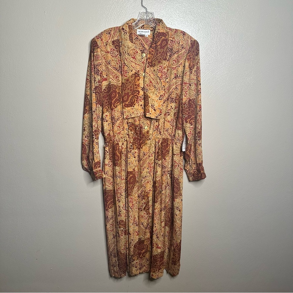 Schrader orange red floral paisley Vintage maxi Dress Size 18